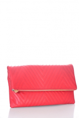 Stitched Deigned Faux Leather Clutch A048QA 39019 Red